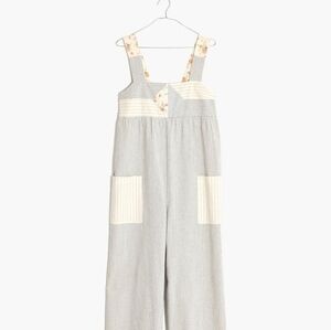 Madewell Blue & White Pinstripe Cotton Jumpsuit with Floral Straps
